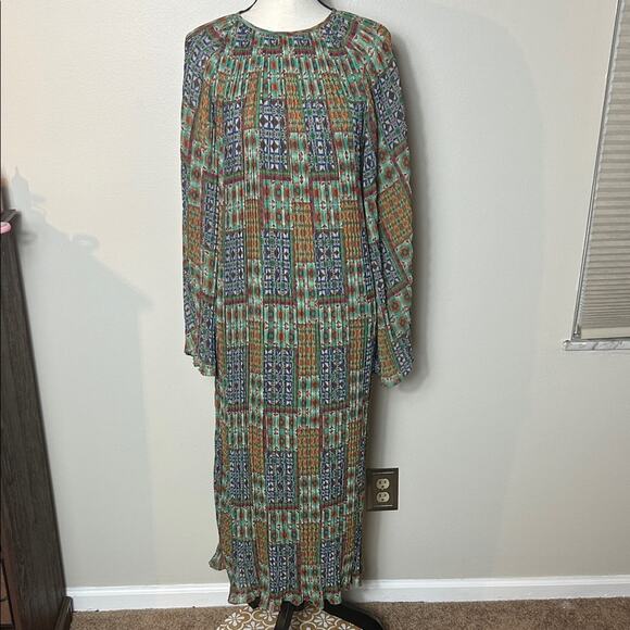 EUC Carolina K x Anthropologie green patterned pleated dress - Picture 5 of 15
